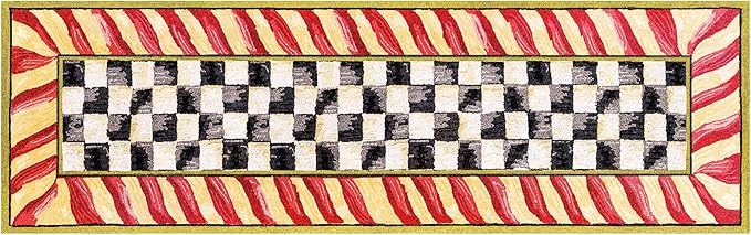MACKENZIE-CHILDS Washable Rug, Decorative Indoor Rug, 2'6" x 8' Runner, Red-and-Gold Courtly Check