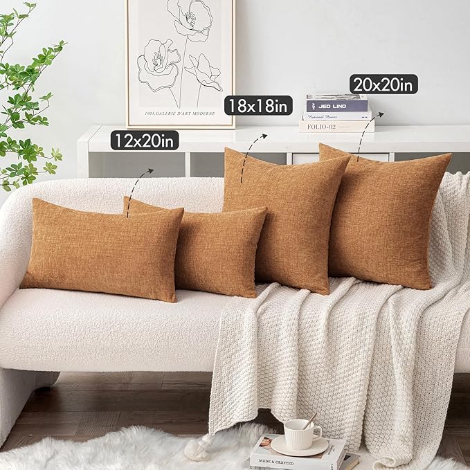 MIULEE Pack of 2 Brown Throw Pillow Covers 16x16 Inch Soft Chenille Pillow Covers for Sofa Living Room Couch Solid Dyed Cases