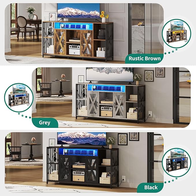 YITAHOME 33.5'' Tall TV Stands for Living Room, TV Entertainment Center with LED Light, TV Stand for TVs up to 70 Inch, Tall TV Console Cabinet with Power Outlets, Black