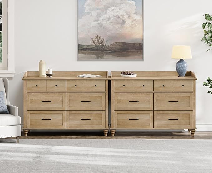 WAMPAT 12 Drawers Dresser for Bedroom, Set of 2 Farmhouse Dressers with 6 Drawers, Light Wood Kids Dresser for Closet, Wide Dressers Organizer for Living Room & Hallway, Oak