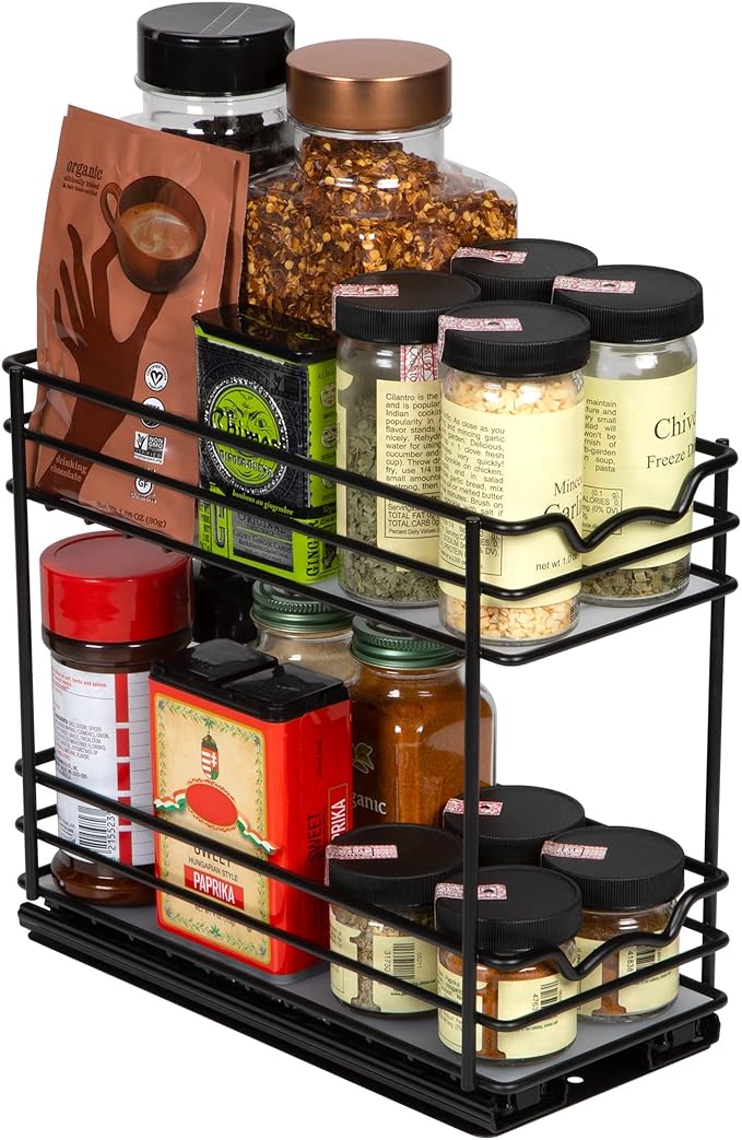Pull Out Cabinet Organizer for Spices, Cans - Heavy Duty with Lifetime Limited Warranty- Pull Out Spice Rack- Cabinet Pull Out Shelf for Cans,Dishes, Etc, 4-1/2"Wx10-3/8"Dx8-7/8"H, Black