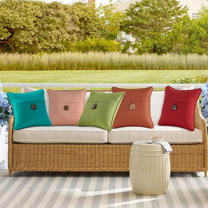 Outdoor DecorativePillows with Coconut Button Pack of 4, 16" x 16" Outdoor Pillow Set for Couch Bed Throw Patio Sofa, Chartreuse