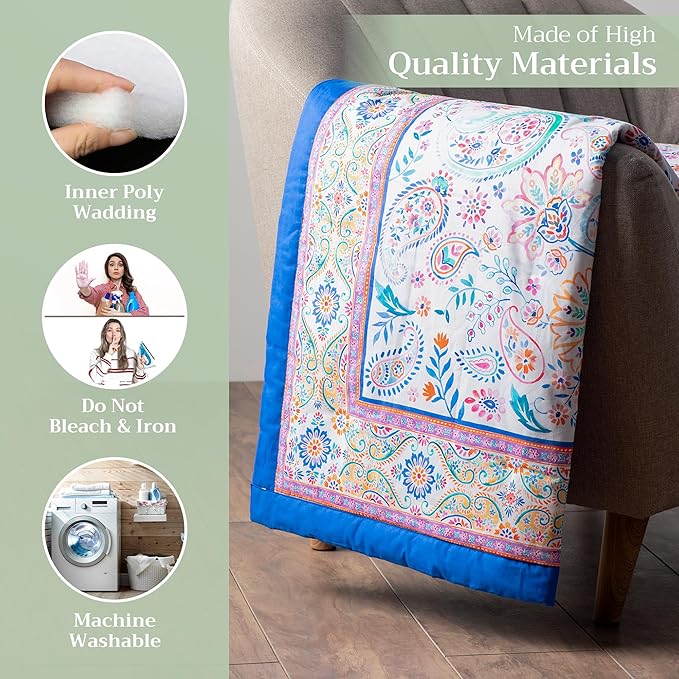 Maison d' Hermine Throw Blanket for Couch Lightweight Soft Warm Breathable Cotton Throw Blankets for Bed Girls Boys Women Men Gifts Sofa Travel Living Room Chair Bedding (60"x80", Indian Floral)