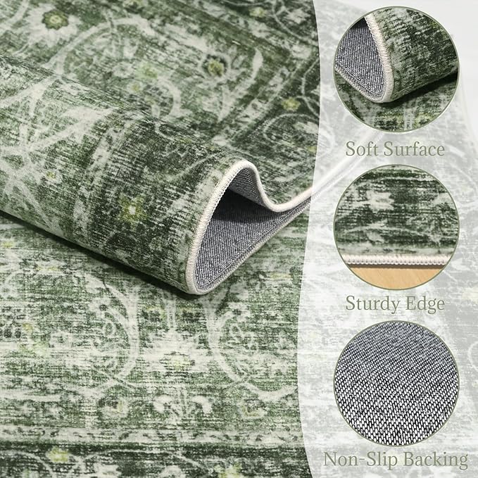 Washable 2'x3' Non Slip Rug Vintage Soft Low Pile Lightweight Boho Area Rugs for High-Traffic Areas (Entryway, Kitchen, Hallway), Farmhouse Decor