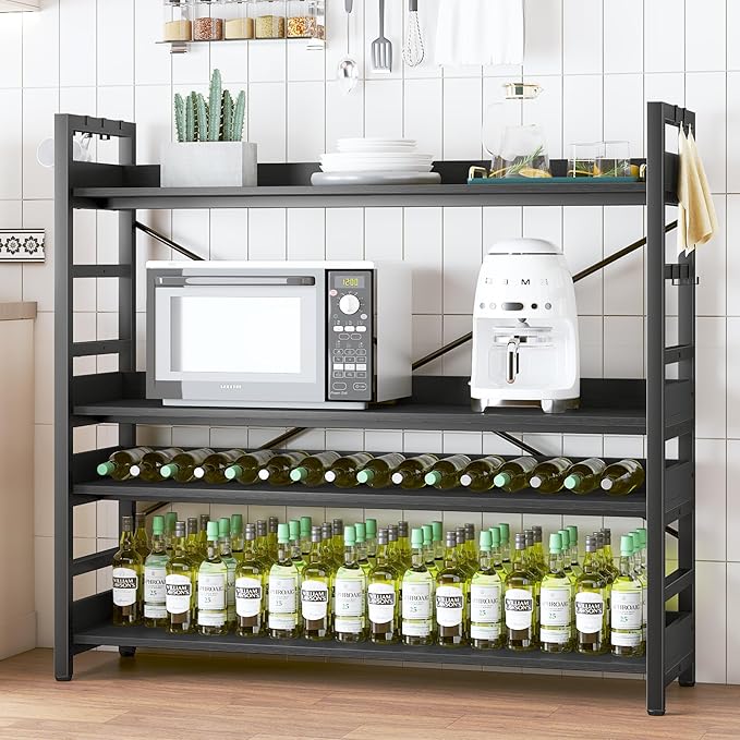 HCHQHS Bookshelf, Adjustable Industrial Bookcase, Vertical Tall Book Shelf, Wood and Black Metal Open Bookshelves for Home Office, Living Room, Bedroom (Black, 4-Tier (47" W x 44" H))