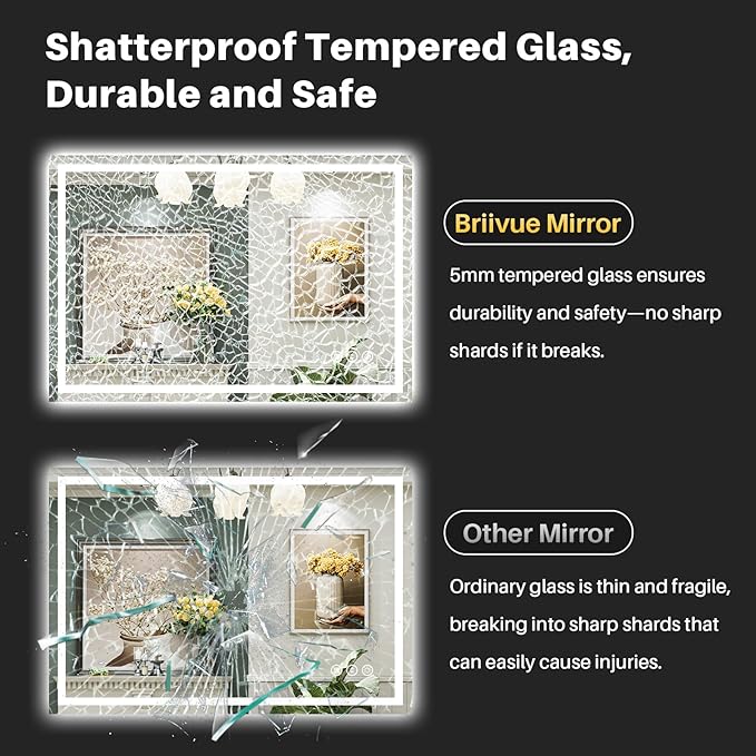 48"x28" LED Bathroom Mirror with Lights, Backlit & Front Lit, Lighted Wall Mirrors for Bathroom Vanity, Touch Screen Dimmable, Anti-Fog, Memory Function, HD Tempered Glass, Shatter-Proof, ETL Listed