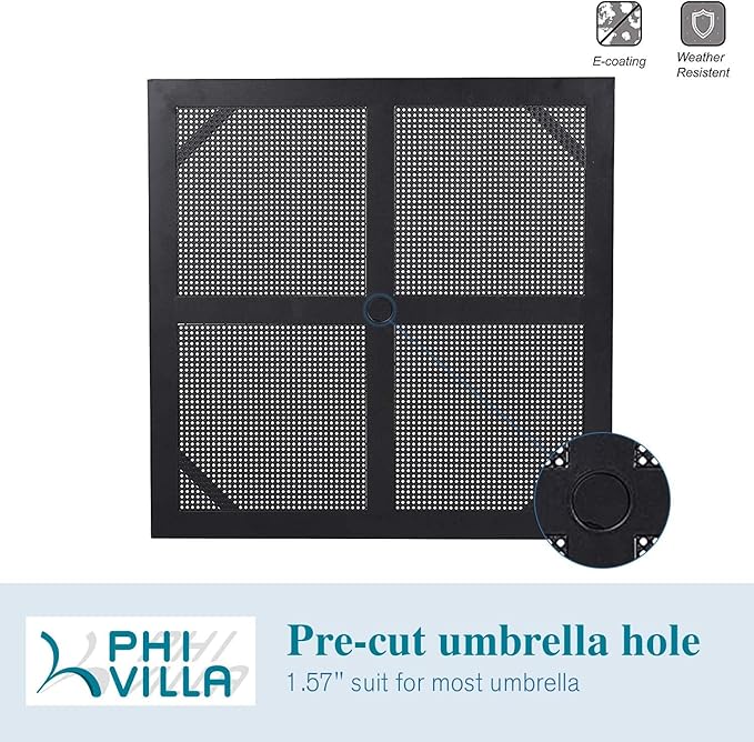 PHI VILLA Patio Dining Set Wrought Iron Outdoor Table and Chairs Furniture Set 5 Piece, 37" Square Bistro Table with Umbrella Hole and 4 Backyard Garden Chairs Support 300LBS for Deck, Lawn, Garden