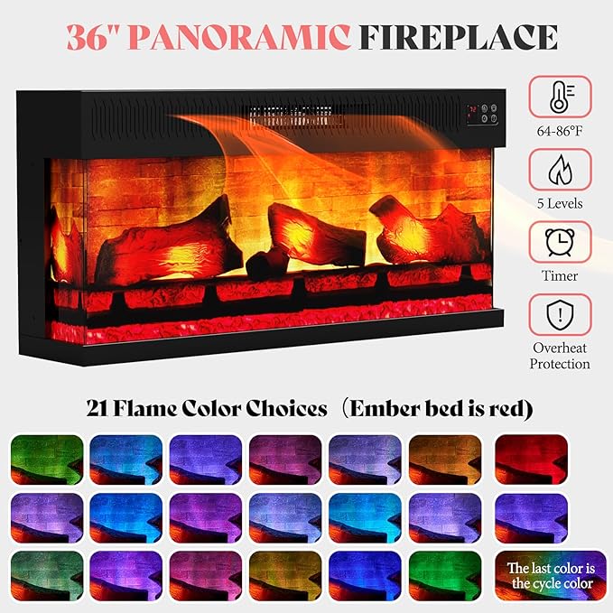 AMERLIFE 70" Fireplace TV Stand with Mantel, Farmhouse Wood Entertainment Center with 3-Sided Glass Fireplace for TVs up to 75", Adjustable Shelves & LED Lights, Distressed White