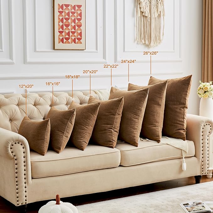 GAWAMAY Decorative Square Throw Pillow Covers 18"x18" Inch Set of 2, Super Soft Chenille Pillows Cover Fall Pillowcase for Living Room Bedroom Sofa Couch Cushion Cover Brown 45x45cm (No Inserts)