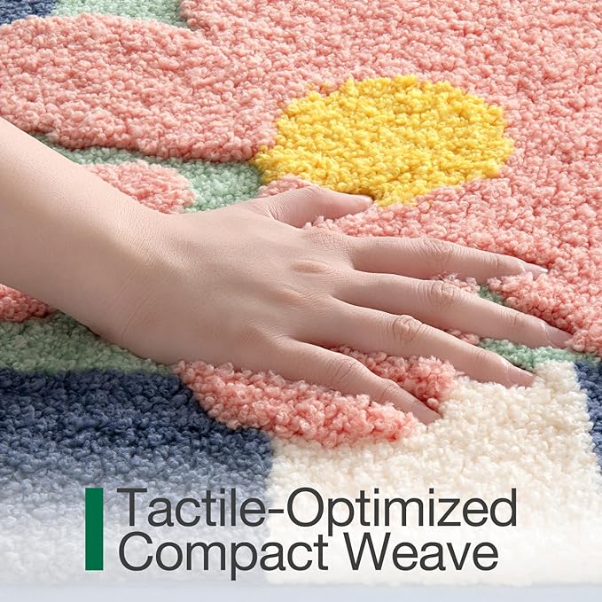 LUMI Bathroom Rug 16x24, Soft Absorbent Microfiber Bath Mats, Machine Washable Bath Rugs with Non-Slip Backing, Checkered Design Floor Mat for Bathroom, Shower and Bathtub Floor, Grid Flower