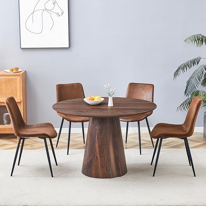 45 Inch Round Dining Table Set for 4, 5 Piece Kitchen Table and Chairs Set, Wooden Table with Walnut Finish, Small Space Dining Set for Apartment or Dining Room