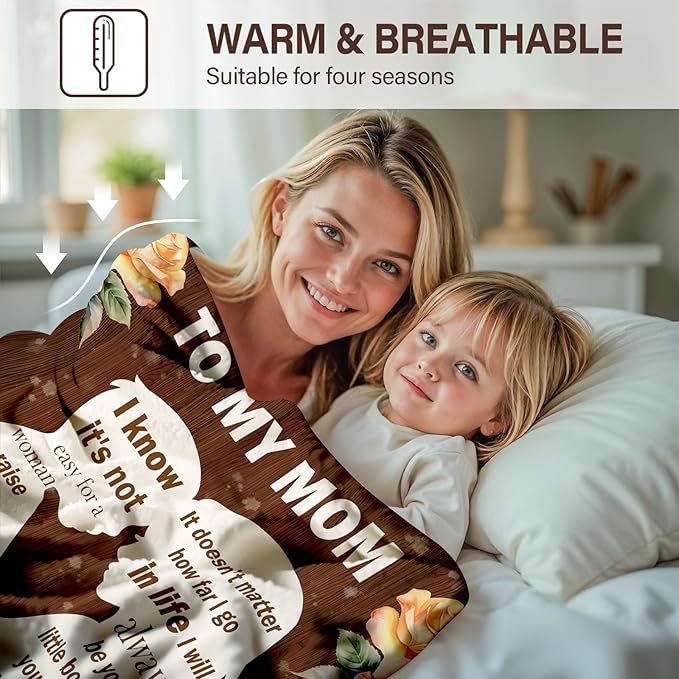 Gifts for Mom from Son, I Love You Mom Blanket, Gifts for Mothers Day, Soft Flannel Blanket for Mother for Birthday Mothers Day 50" x 60"