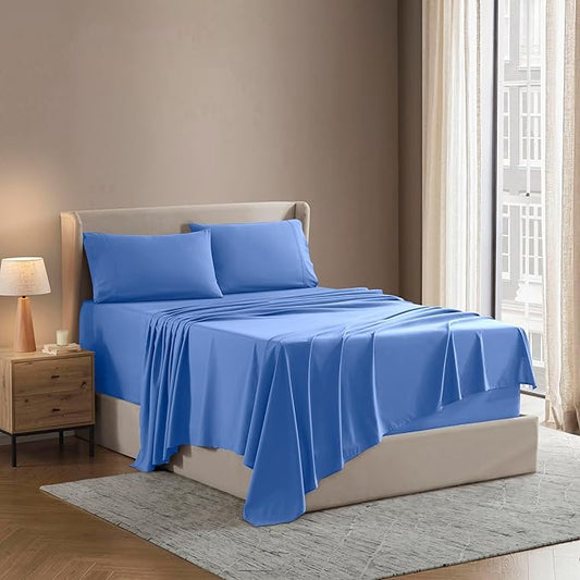 Nestl Short Queen Sheet Set - 1800 Ultra-Soft Microfiber - Double Brushed - Deep Pockets - Easy Fit - 4 Piece Set - Bed Sheets (Short Queen, Calm Blue)