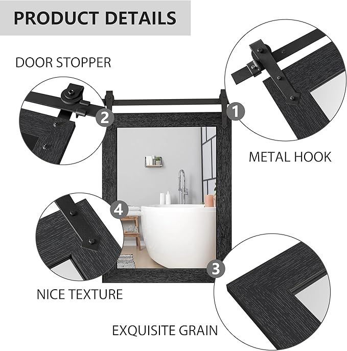 Farmhouse Bathroom Mirrors 26”x40” Black Rustic Wall Decor Mirror for Vanity Barn Door Style Wall Mirror for Entryway Living Room