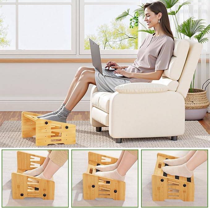 HOOBRO Bamboo Foot Rest, Adjustable Under Desk Footrest with 5 Height Options & Angles, Non-Slip Ergonomic Foot Rest for Under Desk at Work for Improved Posture, for Home & Office, Natural YL01FP01