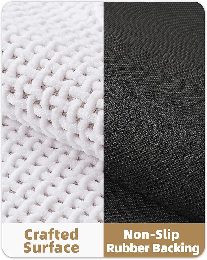 Color&Geometry Ultra Soft Chenille Bathroom Rugs Non Slip Rubber Backing, Machine Washable, Super Absorbent Floor Mat for Bathroom, Bathtub & Shower, Quick Dry White Small Bath Mat, 16"x24"