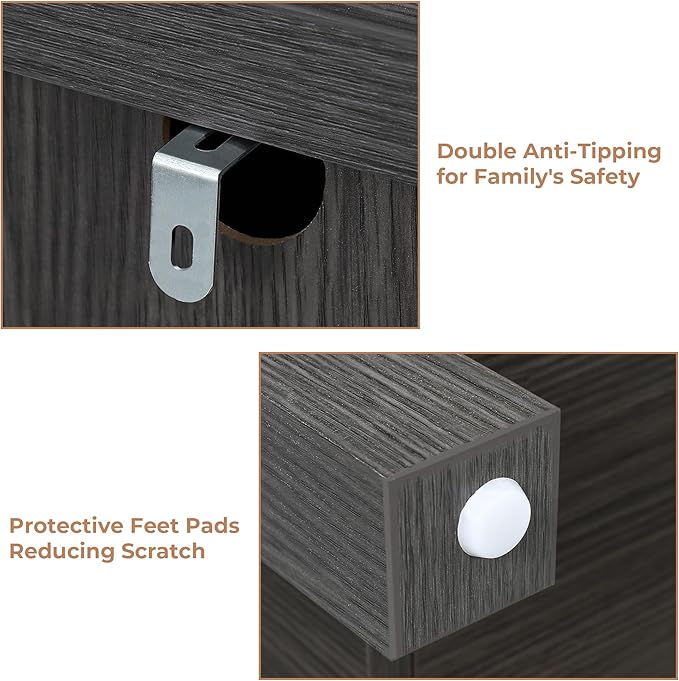 Farmhouse Dresser Storage Cabinet Chest of Drawer for Bedroom, 5 Drawer Dresser with Barn Door, 48 Inch Tall Grey Wood Dresser, Adjustable Shelves, Rustic, for Living Room, Entryway, Hallway