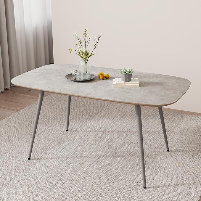 47.2'' Modern Farmhouse Dining Table, Wooden Rectangular Dining Table with Metal Legs for 4-6 People for Dining Room, Kitchen, Living Room (Gray Table, 47.2")