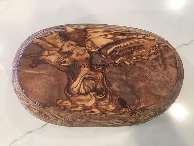 10" Rustic Oval Artisan Olive Wood Dough Bowl Bread Basket Boat Shaped - Live bark edge. Natural Server for Fruit, Salads, Chips, Popcorn. In Lg 10" or XL 12". (Large 10x5-7x4”)