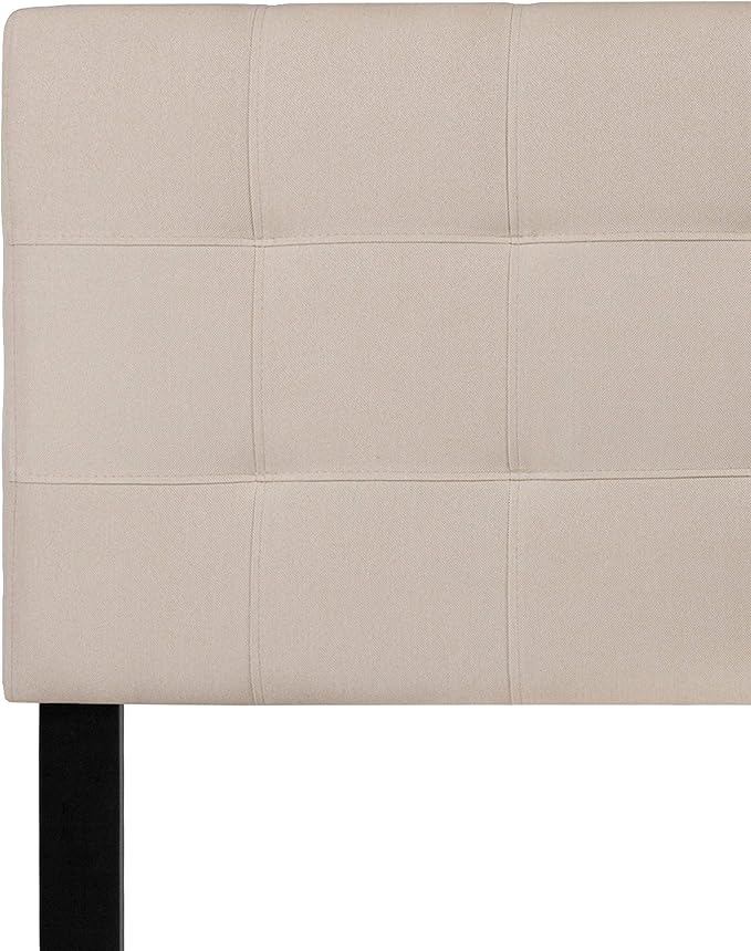 EMMA + OLIVER Quilted Tufted Upholstered Queen Size Headboard in Beige Fabric