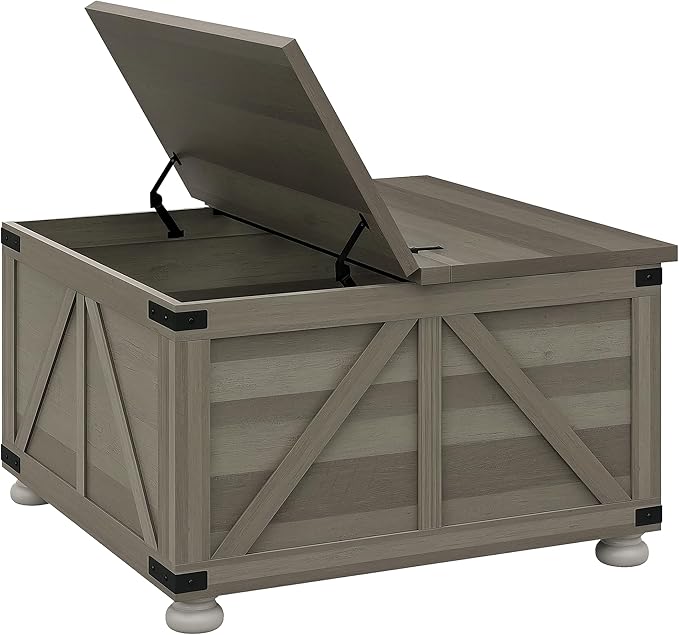 HOMCOM Farmhouse Coffee Table, 31.5" Square Coffee Table with Storage, Living Room Center Table with Hinged Flip Lift Top and Hidden Space, Distressed Gray