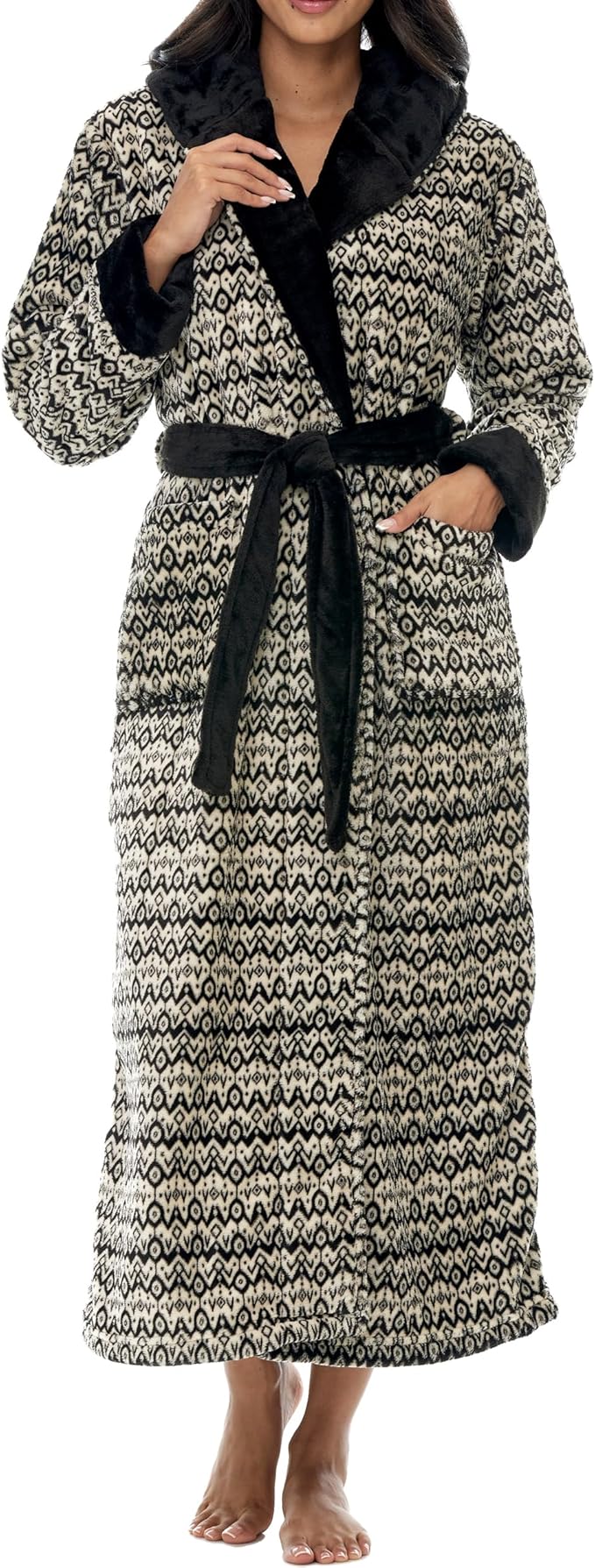 Alexander Del Rossa Womens Robe, Long Plush Bathrobe with Hood, Hooded Robes for Women Plus Size Bath Robe