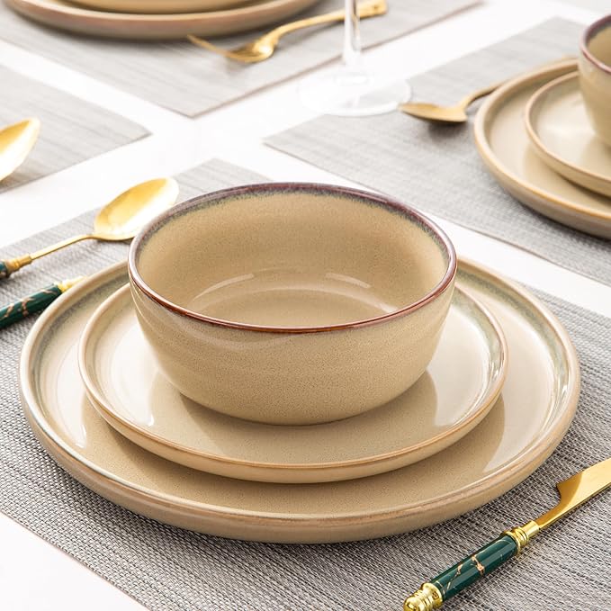AmorArc Stoneware Dinnerware Sets,Round Reactive Glaze Ceramic Plates and Bowls Sets,Highly Scratch Resistant | Dishwasher & Microwave Safe Dishes,Service for 6 (18pc)