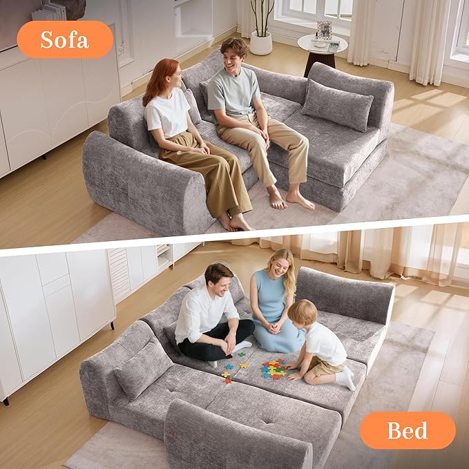 MAXMAXX 102" Modular Sectional Cloud Sofa,4-in-1 Folding Convertible Sofa Bed, Floor Boneless Couch, Modular Cushion Couch,Suitable for Living Room,Bedroom and Recreation Room (Gray)