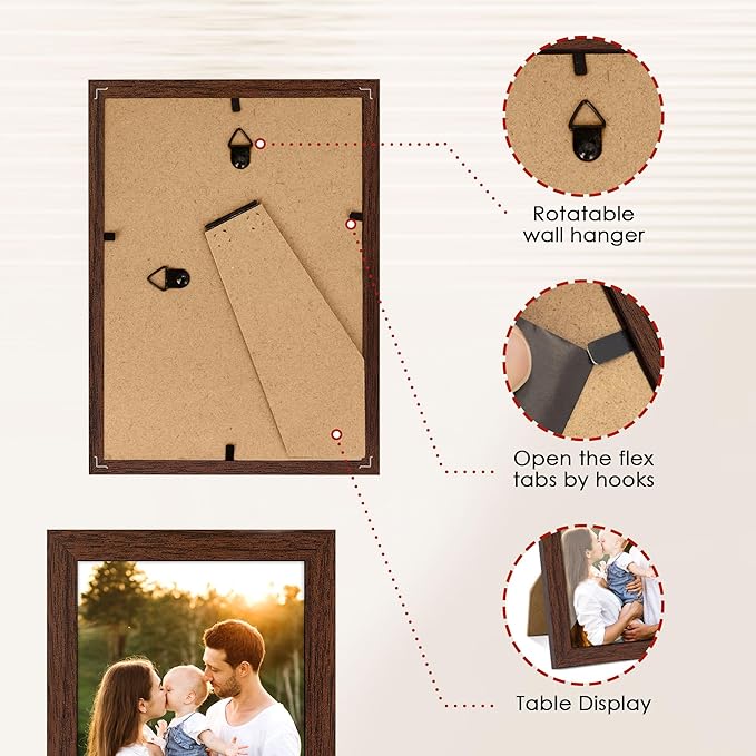 FIXSMITH 4x6 Picture Frame Set of 2, Photo Frame 4x6 with HD Plexiglass, Brown Picture Frames Collage for Tabletop or Wall Display