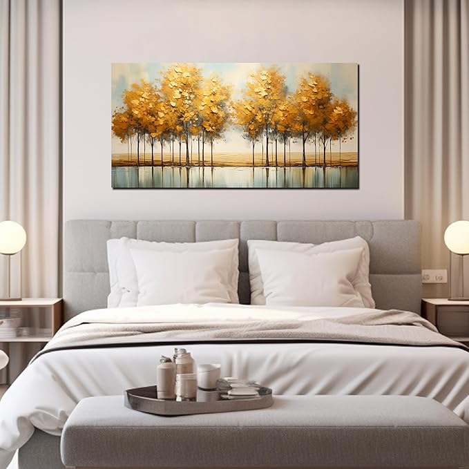 Large Canvas Wall Art for Living Room Bedroom Painting Yellow Forest Theme Decorative Painting with Frame Can be Directly Hanging Wall Art Decor Modern Artwork Office Decor Size 24x48 C