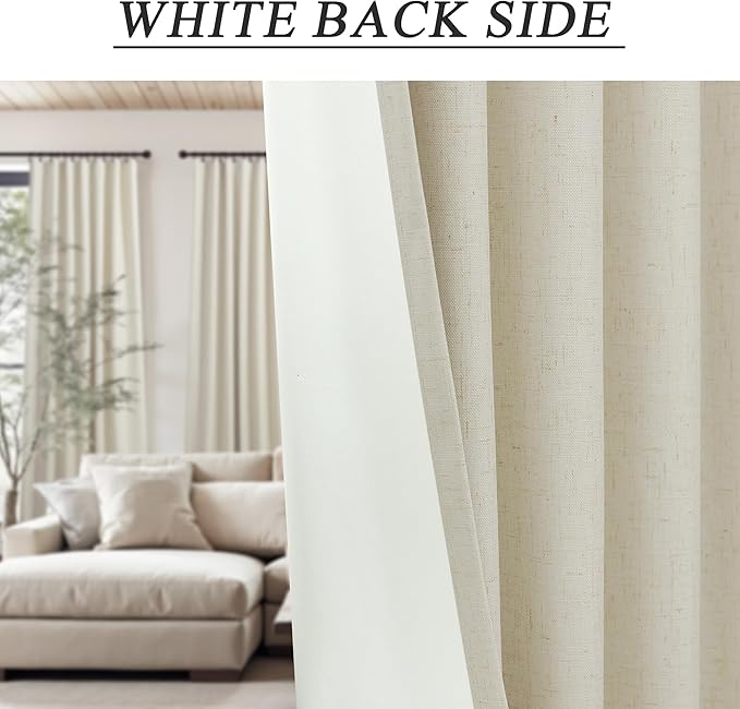 Neutral Burlap Curtains for Living Room 68 Inch Long Beige Closet Curtains for Open Closet Doors Sliding Panels Total Blackout Linen Curtain for Bedroom Aesthetic Light Blocking Viral Drapes