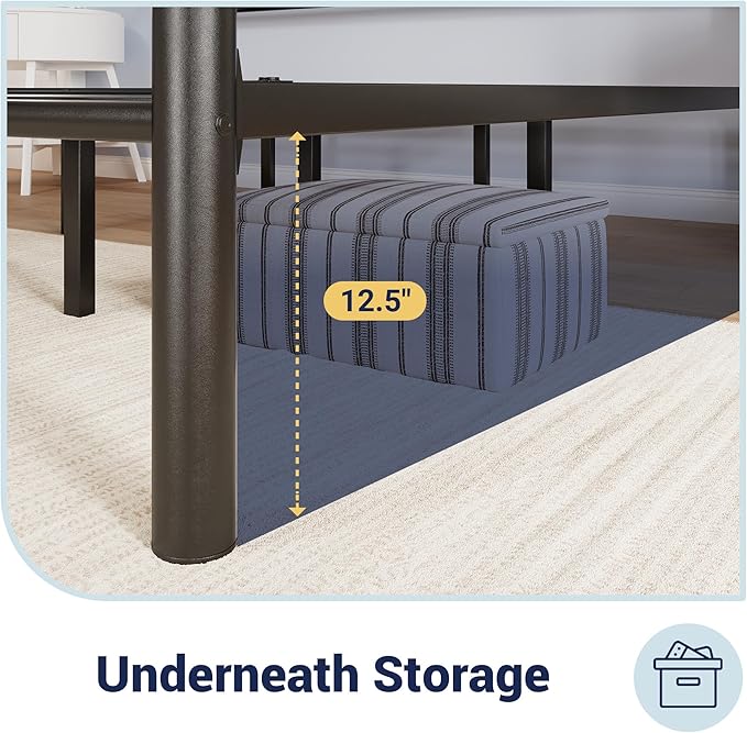 Allewie 14 Inch King Size Metal Platform Bed Frame with Headboard and Footboard, Underbed Storage, Strong Metal Slats Support, Mattress Foundation, No Box Spring Needed, Easy Assembly, Black