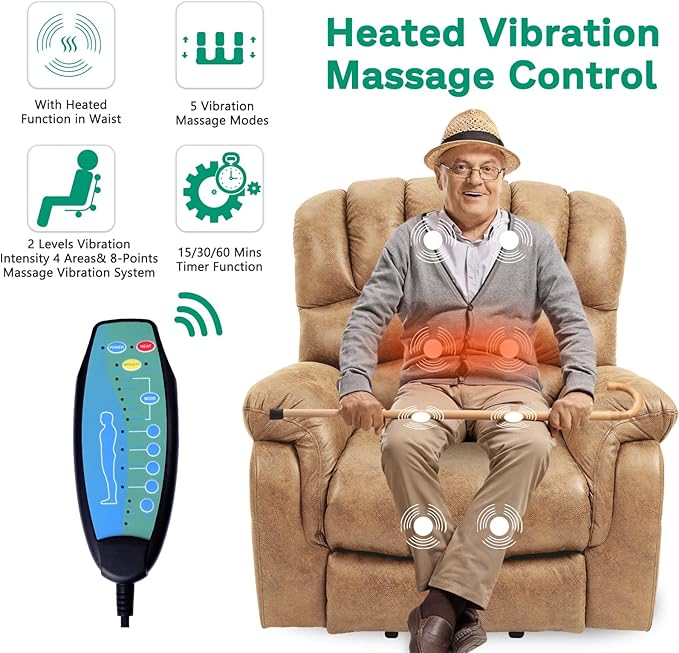 VIVIJASON Tall Man Large Power Lift Recliner Chair with Extended Footrest for Elderly, Overstuffed Wide Electric Lift Chair with Heat & Massage, 2 Remote Controls, Side Pockets & USB Ports, Sand