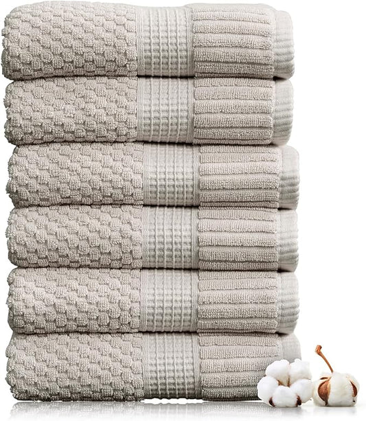 NY Loft 100% Cotton Hand Towel 6 Pack | Super Soft & Absorbent Quick-Dry Hand Towels 16" x 28" |Textured and Durable Cotton | Trinity Collection (6 Pack Hand Towel, Quiet Grey)