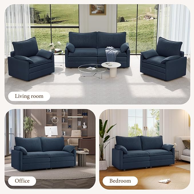 Vesgantti 74" Loveseat Sofa for Living Room, Comfy Cloud Couch Deep Seat Chenille Modern 2 Seater Small Sofa with Armrest Pillow, Easy Assembly for Small Spaces, Blue