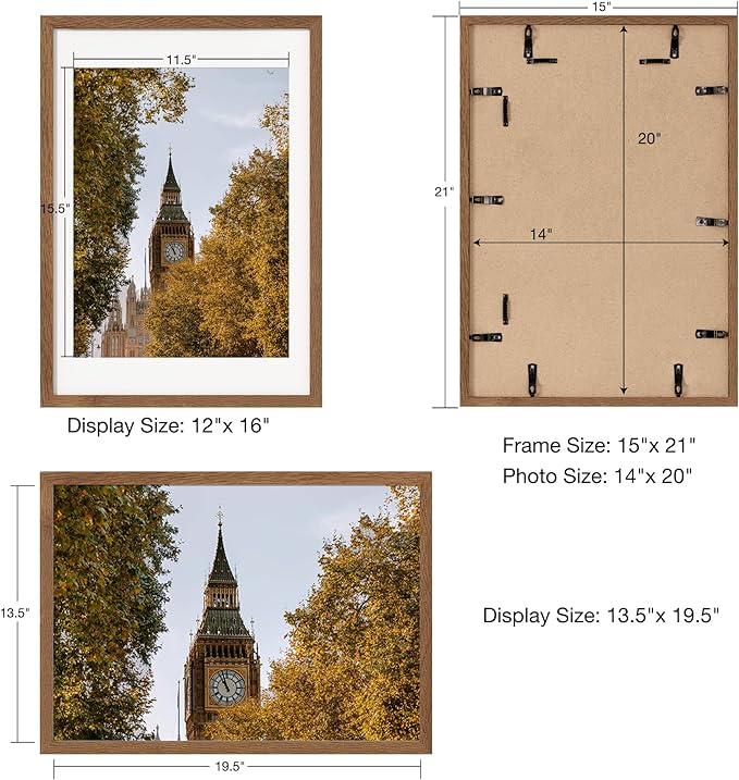 Axeman 14x20 Picture Frame | Solid Oak Wood 14 x 20 Picture Frame With Mat for 12x16 | 14x20 Wood Poster Frame | Tempered Glass and Hanging Hardware Included Home Wall Decor Hanging Frame | Walnut