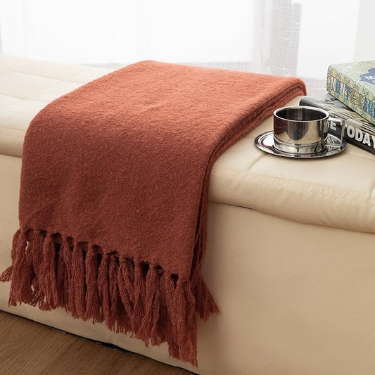 Gealaek Fall Throw Blanket Lightweight Fuzzy Soft Cozy Decorative Blankets for Sofa Bed Farmhouse Throw Blanket Burnt Orange with Fringe 50" x 60"
