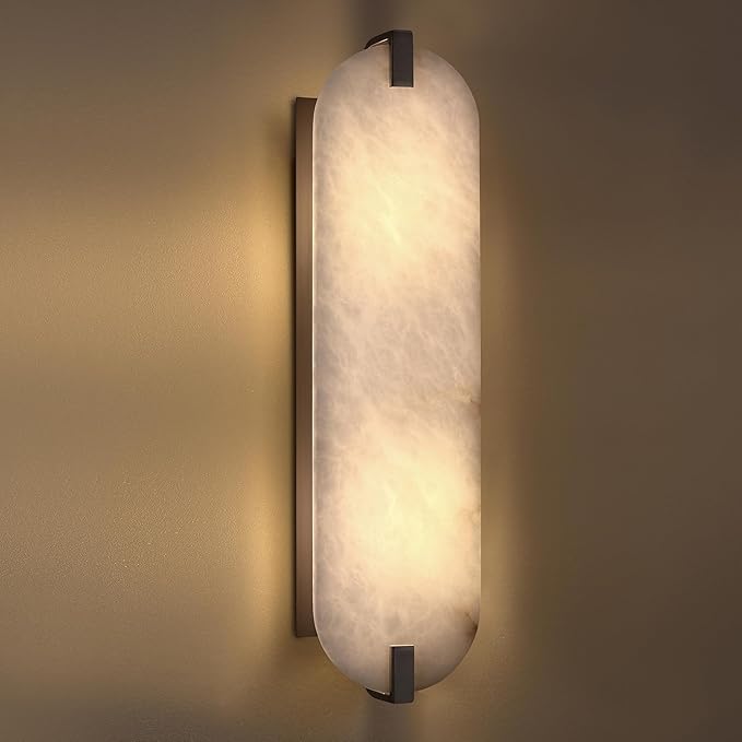 2 Light 20.7" Natural Oval Alabaster Marble Bathroom Wall Sconce Modern Concise Style Wall Light Fixture,Oil Rubbed Bronze Finish for Bedroom Hallway Bedside