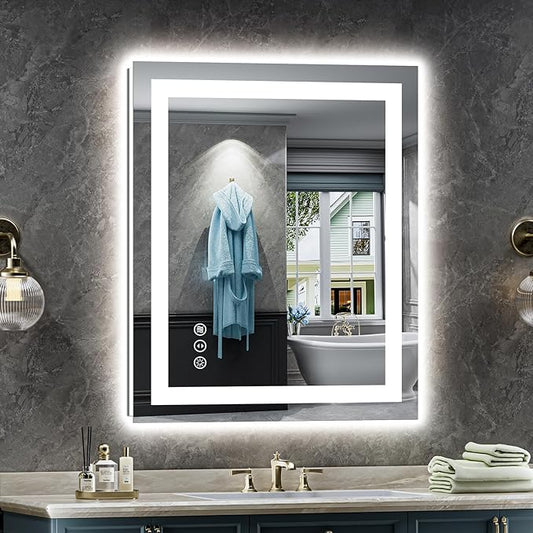 24"x30" LED Bathroom Mirror with Lights, Backlit & Front Lit, Anti-Fog Lighted Bathroom Vanity Mirror for Wall, Memory Function, Dimmable, HD Tempered Glass, Shatter-Proof