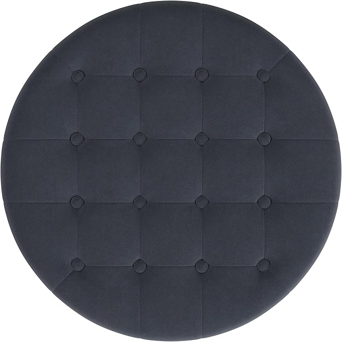 HomePop Home Decor | Button Tufted Velvet Round Storage Ottoman | Ottoman with Storage for Living Room & Bedroom, Steel Blue Velvet
