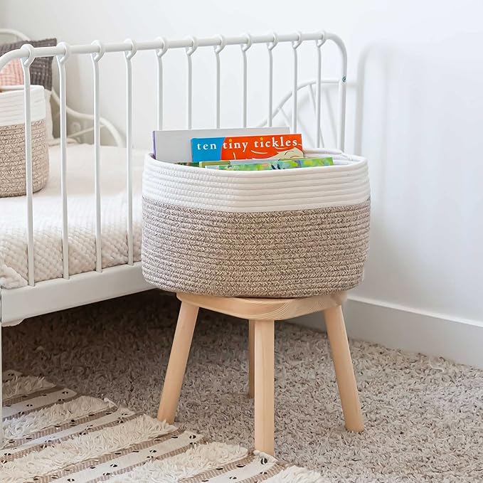 OrganiHaus Woven Storage Baskets for Organizing, Cotton Rope Storage Baskets for Shelves, Soft Bathroom Bins for Organizing, Decorative Cute Nursery Bins for Toys, Organizer Basket for Towels - Brown