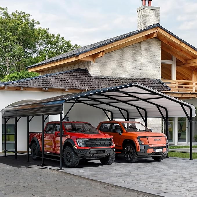 Shintenchi 20x20 FT Carport,Heavy Duty Carports Canopy with Steel Roof and Frame,Metal Carport with Enhanced Base Oversized Garage Outdoor Galvanized Shelter for Cars, Boats and Tractors