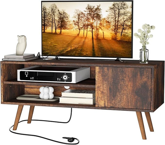 Cozy Castle TV Stand for 48 Inch TV, Mid Century Modern Entertainment Center with Storage Cabinet, TV Media Console for Living Room, Bedroom, Rustic Brown