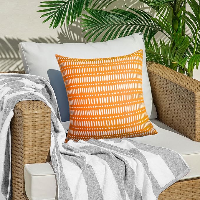Pack of 2 18x18 Outdoor Pillows, Waterproof Throw Pillows with Inserts, Decorative Patio Pillows for Garden, Couch, Furniture, Sofa, Bed, Living Room(Pebble Orange)