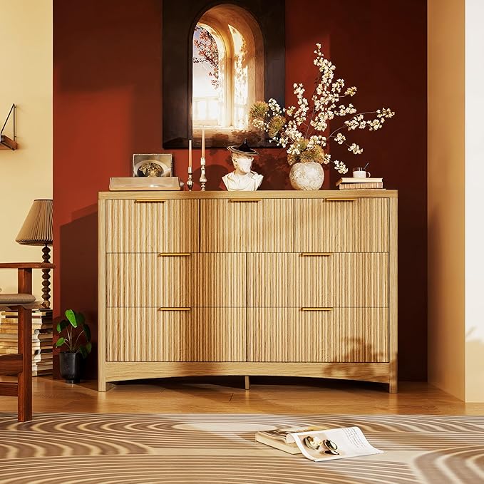 Marsail 7 Drawer Wooden Dresser with Smooth-Glide Drawers, Modern Storage Solution for Bedrooms, Living Rooms, and Hallways, Featuring Large Capacity and an Elegant Natural Wood Finish, Natural Oak