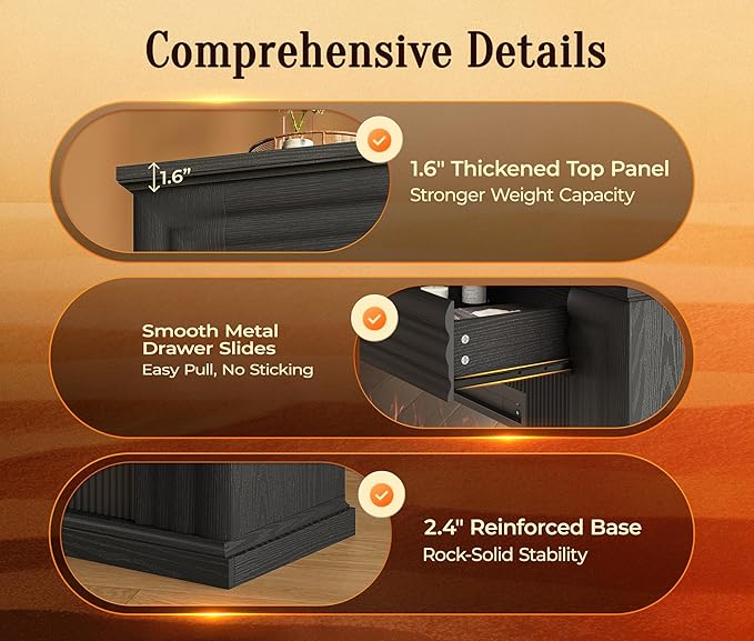 PRAISUN 70'' Fireplace TV Stand with 42'' Electric Fireplace, Farmhouse TV Stand for 65 75 Inch TV, Entertainment Center TV Console with 3 Drawers, Fluted Design, for Living Room, Black