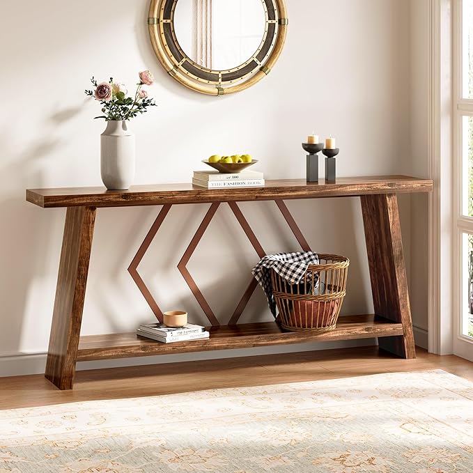 LITTLE TREE 70.9-Inch Console Table, Long Sofa Table Behind Couch, Farmhouse Console with Shelf for Entryway, Living Room, Hallway
