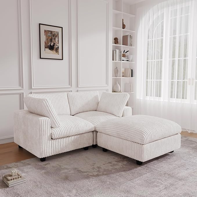 JACH 78.74" Love Seat Sectional Couches, Convertable Modular Sofa with Chaise Ottoman, Modern Deep Seat Couch, Sofa Covers Washable, Minimalist Plush Sofas for Living Room, Apartment, Beige