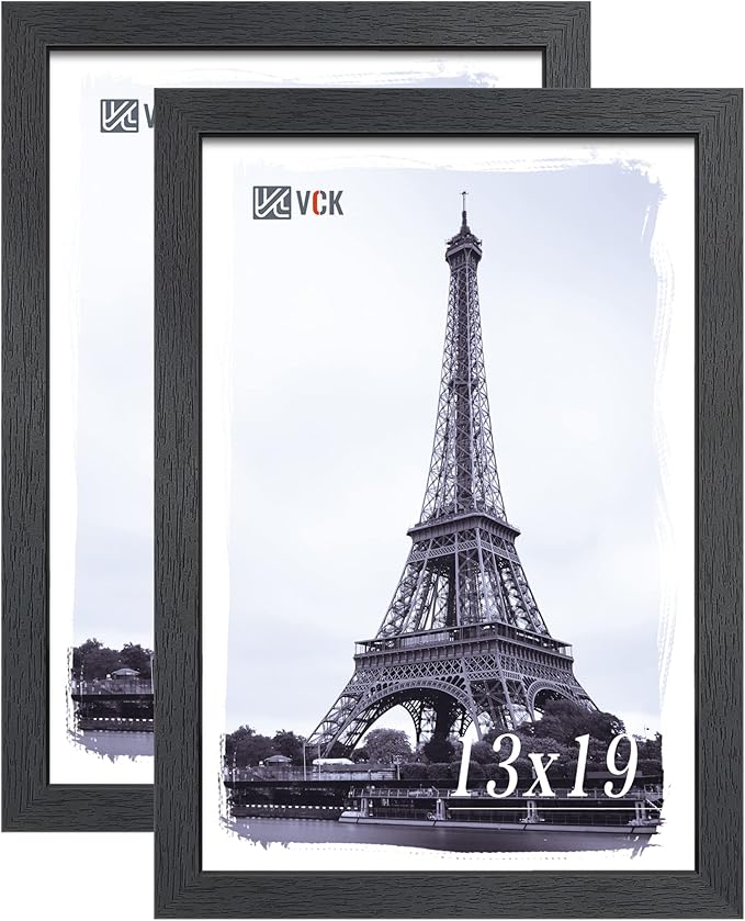 VCK 13x19 Poster Frame 2 Pack, Solid Wood Black Picture Frames with Exclusive Woodgrain, Wall Gallery Frame