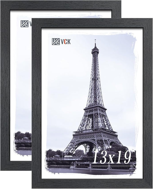 VCK 13x19 Poster Frame 2 Pack, Solid Wood Black Picture Frames with Exclusive Woodgrain, Wall Gallery Frame